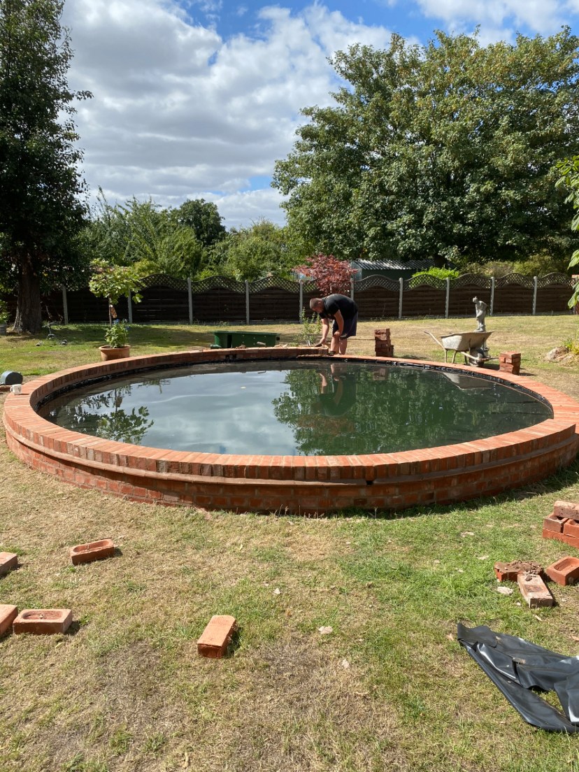 Brick-built pond construction